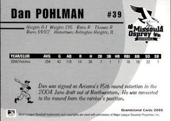 2005 Grandstand Missoula Osprey #20 Dan Pohlman Back