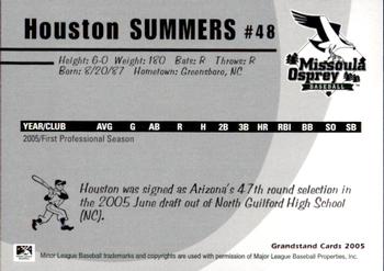 2005 Grandstand Missoula Osprey #21 Houston Summers Back