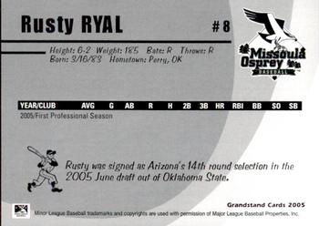 2005 Grandstand Missoula Osprey #28 Rusty Ryal Back