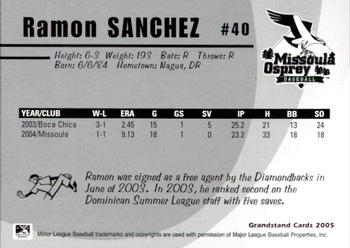 2005 Grandstand Missoula Osprey #31 Ramon Sanchez Back