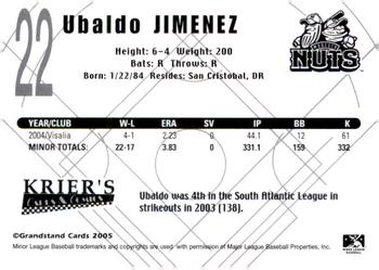 2005 Grandstand Modesto Nuts #NNO Ubaldo Jimenez Back