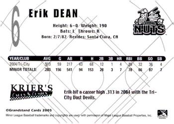 2005 Grandstand Modesto Nuts #NNO Erik Dean Back