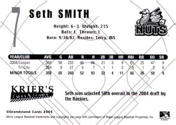 2005 Grandstand Modesto Nuts #NNO Seth Smith Back