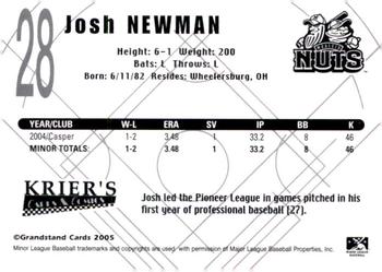 2005 Grandstand Modesto Nuts #NNO Josh Newman Back