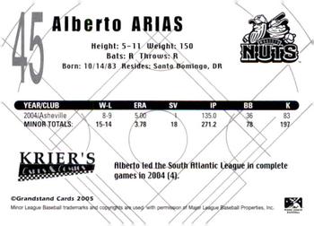 2005 Grandstand Modesto Nuts #NNO Alberto Arias Back