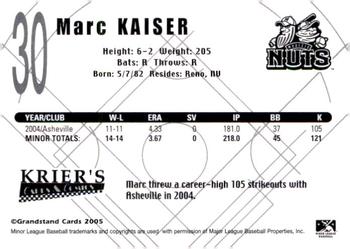 2005 Grandstand Modesto Nuts #NNO Marc Kaiser Back