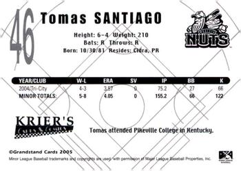 2005 Grandstand Modesto Nuts #NNO Tomas Santiago Back