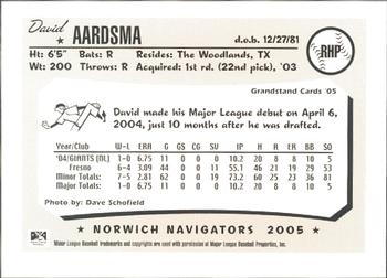 2005 Grandstand Norwich Navigators #NNO David Aardsma Back