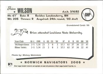 2005 Grandstand Norwich Navigators #NNO Brian Wilson Back