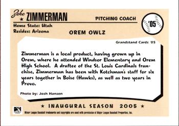 2005 Grandstand Orem Owlz #NNO Zeke Zimmerman Back
