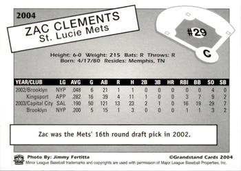 2004 Grandstand St. Lucie Mets #NNO Zac Clements Back