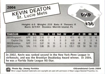 2004 Grandstand St. Lucie Mets #NNO Kevin Deaton Back