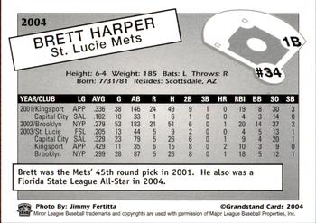 2004 Grandstand St. Lucie Mets #NNO Brett Harper Back