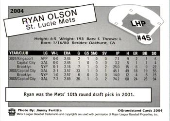 2004 Grandstand St. Lucie Mets #NNO Ryan Olson Back