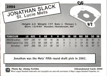 2004 Grandstand St. Lucie Mets #NNO Jonathan Slack Back