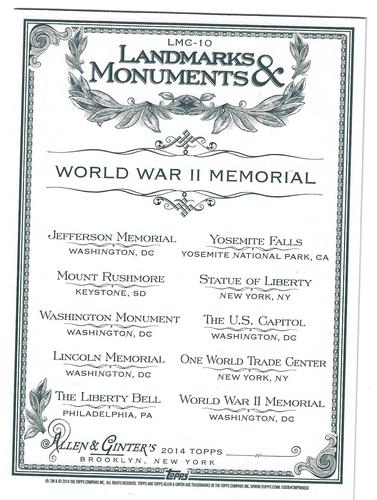 2014 Topps Allen & Ginter - Landmarks and Monuments Cabinet Box Loader #LMC-10 World War II Memorial Back