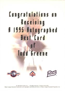 1995 Best - Autographs #NNO Todd Greene Back