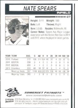 2014 Choice Somerset Patriots #27 Nate Spears Back