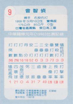 1990 Chiclets CPBL #9 Chih-Chen Tseng Back