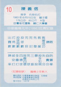 1990 Chiclets CPBL #10 Yi-Hsin Chen Back