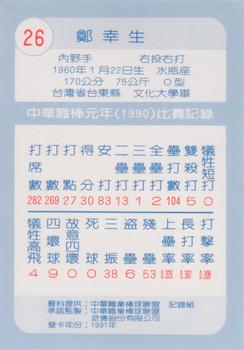 1990 Chiclets CPBL #26 Hsing-Sheng Cheng Back