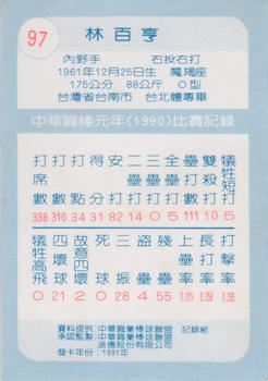 1990 Chiclets CPBL #97 Pai-Heng Lin Back
