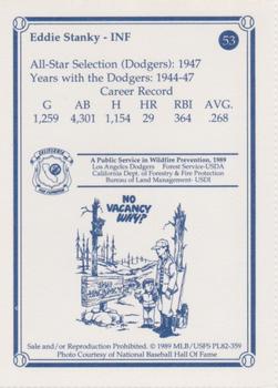1989 Los Angeles Dodgers Greats Smokey #53 Eddie Stanky Back