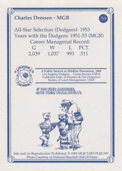 1989 Los Angeles Dodgers Greats Smokey #59 Charlie Dressen Back