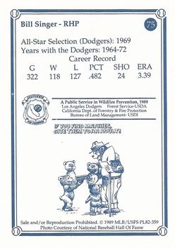 1989 Los Angeles Dodgers Greats Smokey #75 Bill Singer Back