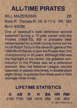 1983 TCMA All-Time Pittsburgh Pirates Blue Frame #2 Bill Mazeroski Back