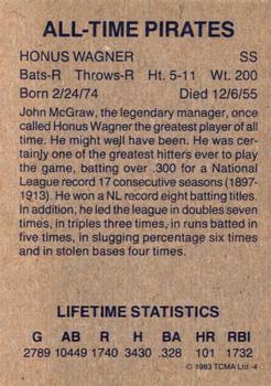 1983 TCMA All-Time Pittsburgh Pirates Blue Frame #4 Honus Wagner Back