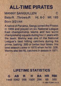 1983 TCMA All-Time Pittsburgh Pirates Blue Frame #8 Manny Sanguillen Back
