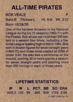 1983 TCMA All-Time Pittsburgh Pirates Blue Frame #10 Bob Veale Back