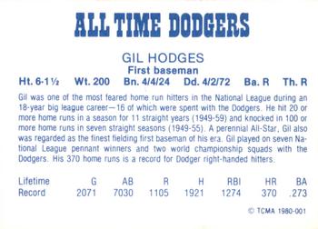 1980 TCMA All Time Brooklyn/Los Angeles Dodgers (Blue Backs) #001 Gil Hodges Back
