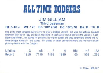 1980 TCMA All Time Brooklyn/Los Angeles Dodgers (Blue Backs) #002 Jim Gilliam Back