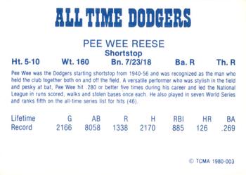 1980 TCMA All Time Brooklyn/Los Angeles Dodgers (Blue Backs) #003 Pee Wee Reese Back