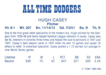 1980 TCMA All Time Brooklyn/Los Angeles Dodgers (Blue Backs) #008 Hugh Casey Back
