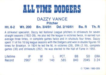 1980 TCMA All Time Brooklyn/Los Angeles Dodgers (Blue Backs) #009 Dazzy Vance Back