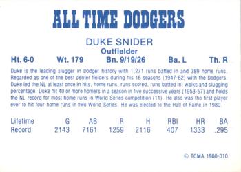 1980 TCMA All Time Brooklyn/Los Angeles Dodgers (Blue Backs) #010 Duke Snider Back
