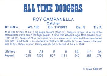 1980 TCMA All Time Brooklyn/Los Angeles Dodgers (Blue Backs) #011 Roy Campanella Back