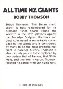 1980 TCMA All Time New York Giants (Black Backs) #0005 Bobby Thomson Back