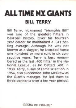 1980 TCMA All Time New York Giants (Black Backs) #0007 Bill Terry Back