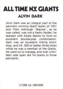 1980 TCMA All Time New York Giants (Black Backs) #0008 Alvin Dark Back