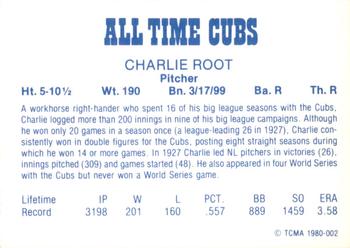 1980 TCMA All Time Chicago Cubs #002 Charlie Root Back