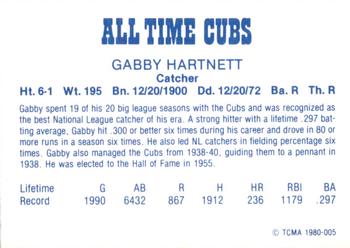 1980 TCMA All Time Chicago Cubs #005 Gabby Hartnett Back