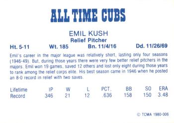 1980 TCMA All Time Chicago Cubs #006 Emil Kush Back