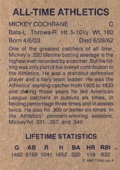 1983 TCMA All-Time Philadelphia/Kansas City Athletics #8 Mickey Cochrane Back