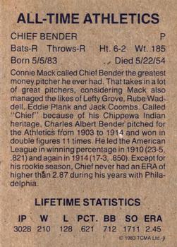 1983 TCMA All-Time Philadelphia/Kansas City Athletics #9 Chief Bender Back