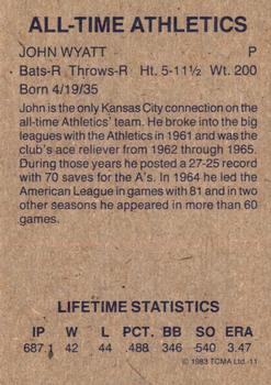 1983 TCMA All-Time Philadelphia/Kansas City Athletics #11 John Wyatt Back