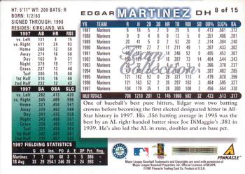 1998 Score Seattle Mariners #8 Edgar Martinez Back